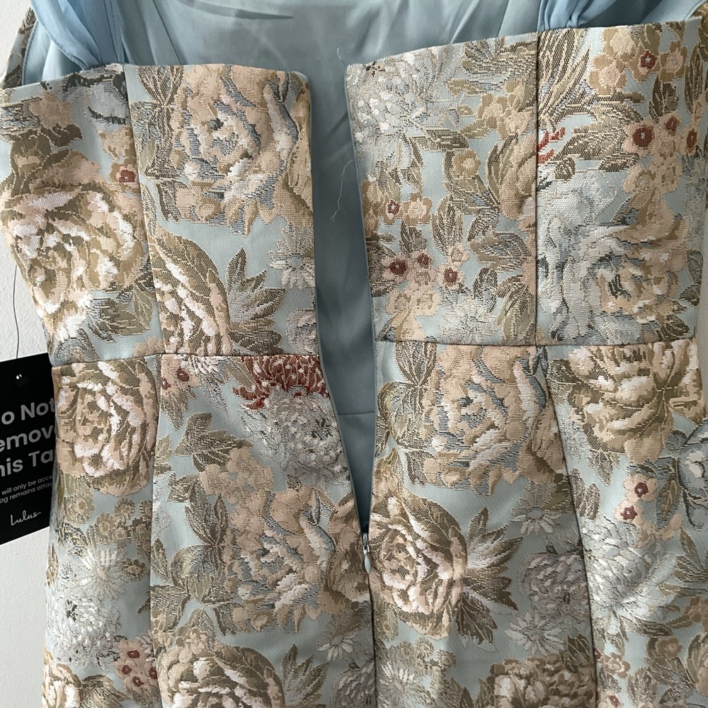 Lulus Captivating Personality Light Blue Floral Jacquard Bustier Mini Dress NWT - Picture 10 of 15